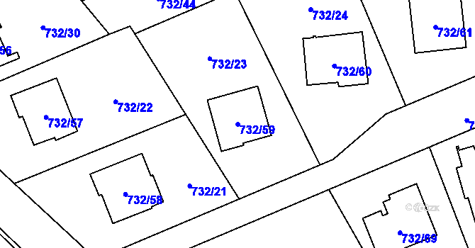 Parcela st. 732/59 v KÚ Český Těšín, Katastrální mapa