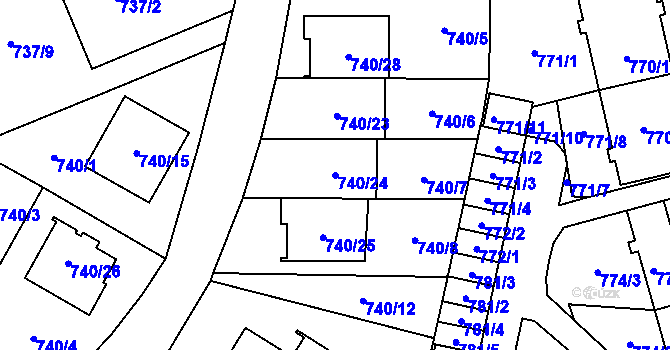 Parcela st. 740/24 v KÚ Český Těšín, Katastrální mapa