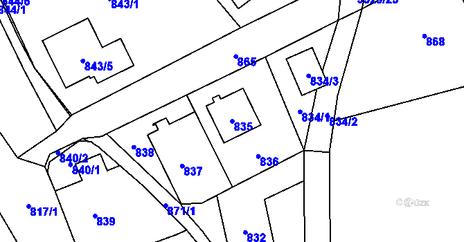 Parcela st. 835 v KÚ Český Těšín, Katastrální mapa