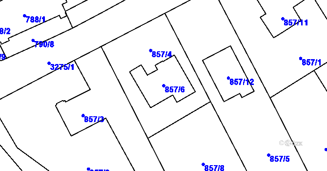 Parcela st. 857/6 v KÚ Český Těšín, Katastrální mapa