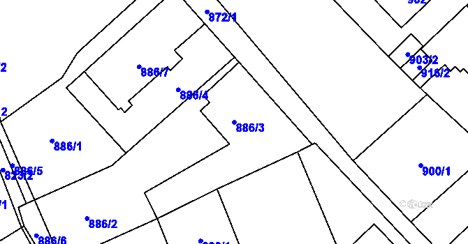 Parcela st. 886/3 v KÚ Český Těšín, Katastrální mapa