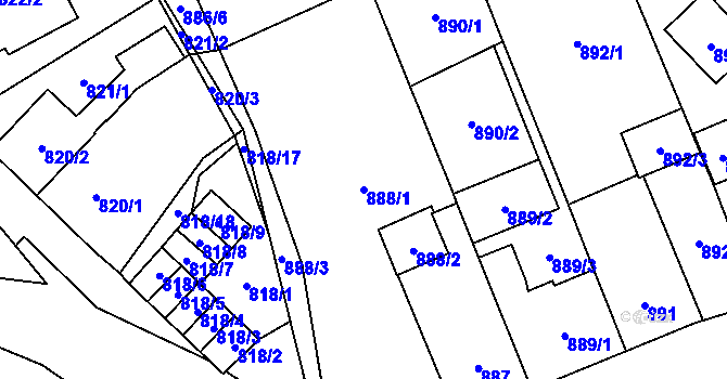 Parcela st. 888/1 v KÚ Český Těšín, Katastrální mapa