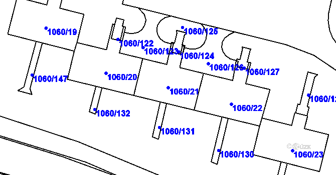 Parcela st. 1060/21 v KÚ Český Těšín, Katastrální mapa