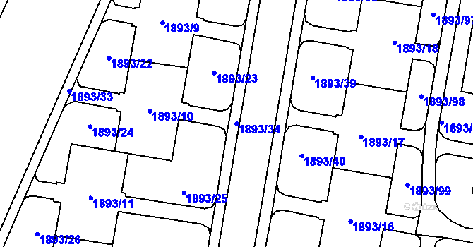 Parcela st. 1893/34 v KÚ Český Těšín, Katastrální mapa