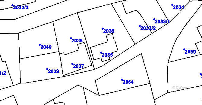 Parcela st. 2035 v KÚ Český Těšín, Katastrální mapa