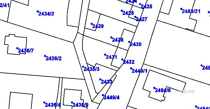 Parcela st. 2431 v KÚ Český Těšín, Katastrální mapa