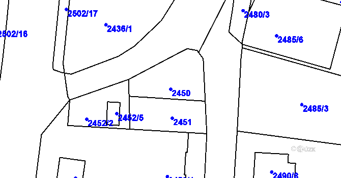 Parcela st. 2450 v KÚ Český Těšín, Katastrální mapa