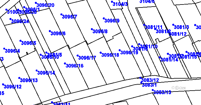 Parcela st. 3096/18 v KÚ Český Těšín, Katastrální mapa
