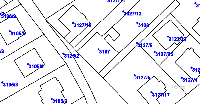 Parcela st. 3107 v KÚ Český Těšín, Katastrální mapa