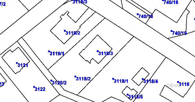 Parcela st. 3118/3 v KÚ Český Těšín, Katastrální mapa
