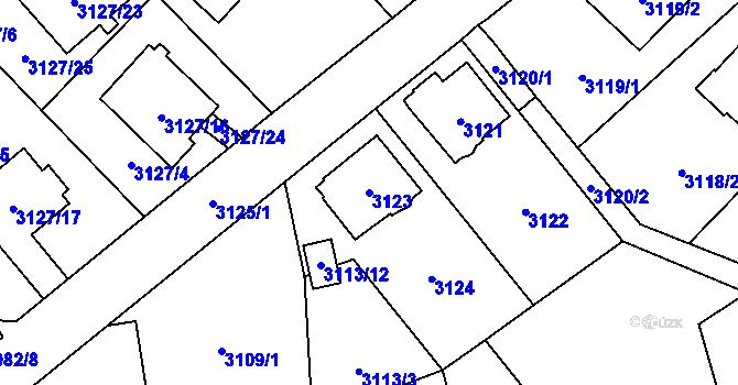 Parcela st. 3123 v KÚ Český Těšín, Katastrální mapa