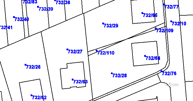 Parcela st. 732/110 v KÚ Český Těšín, Katastrální mapa