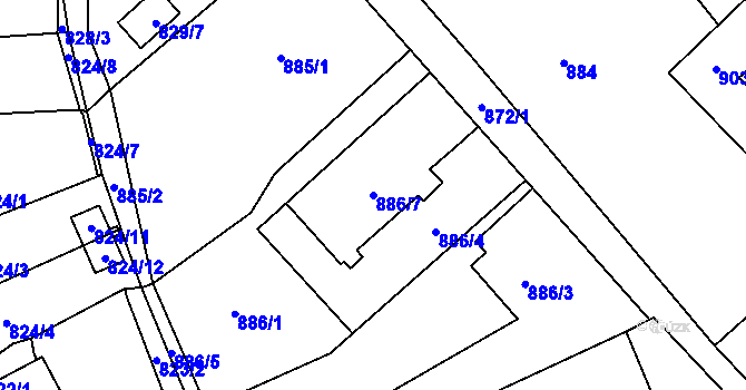 Parcela st. 886/7 v KÚ Český Těšín, Katastrální mapa