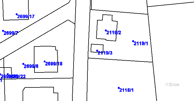 Parcela st. 2119/3 v KÚ Český Těšín, Katastrální mapa