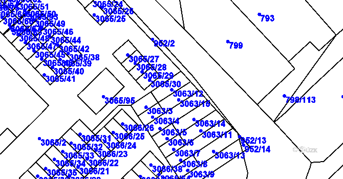 Parcela st. 3063/12 v KÚ Český Těšín, Katastrální mapa