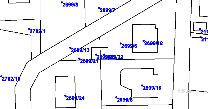 Parcela st. 2699/22 v KÚ Český Těšín, Katastrální mapa