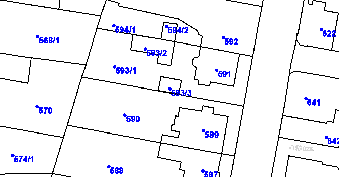 Parcela st. 593/3 v KÚ Český Těšín, Katastrální mapa