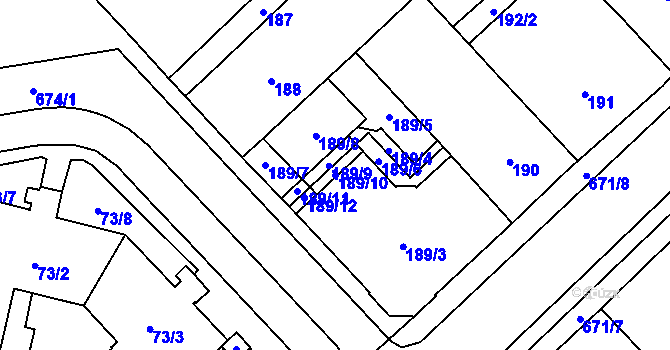 Parcela st. 189/10 v KÚ Český Těšín, Katastrální mapa