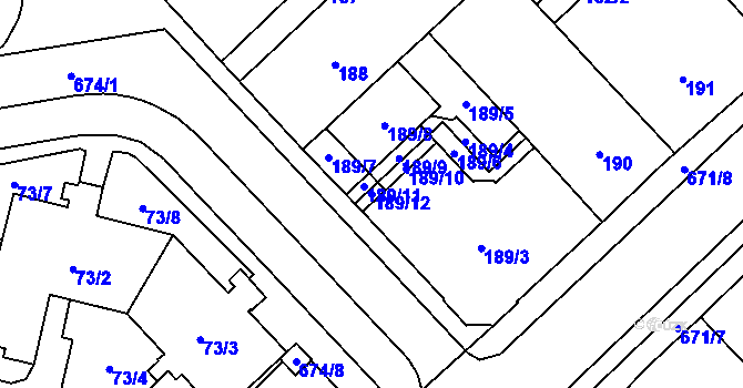 Parcela st. 189/12 v KÚ Český Těšín, Katastrální mapa