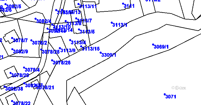 Parcela st. 3309/1 v KÚ Český Těšín, Katastrální mapa