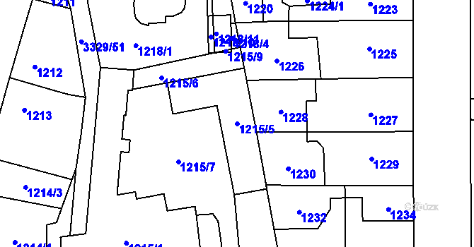 Parcela st. 1215/5 v KÚ Český Těšín, Katastrální mapa
