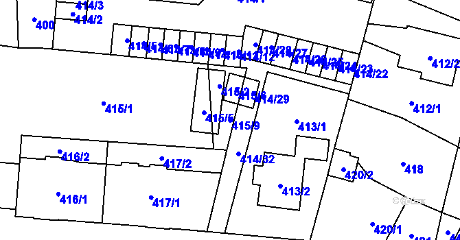 Parcela st. 415/9 v KÚ Český Těšín, Katastrální mapa