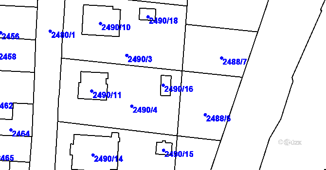 Parcela st. 2490/16 v KÚ Český Těšín, Katastrální mapa