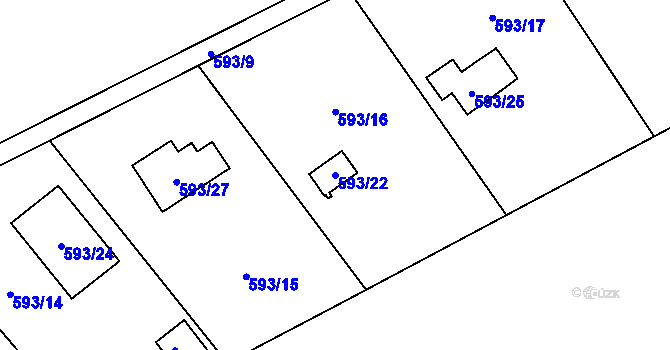Parcela st. 593/22 v KÚ Dolní Žukov, Katastrální mapa
