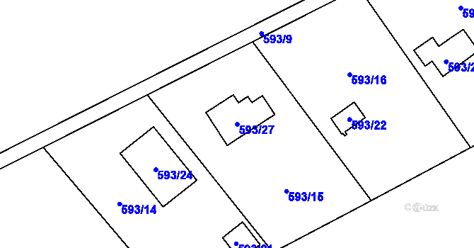 Parcela st. 593/27 v KÚ Dolní Žukov, Katastrální mapa