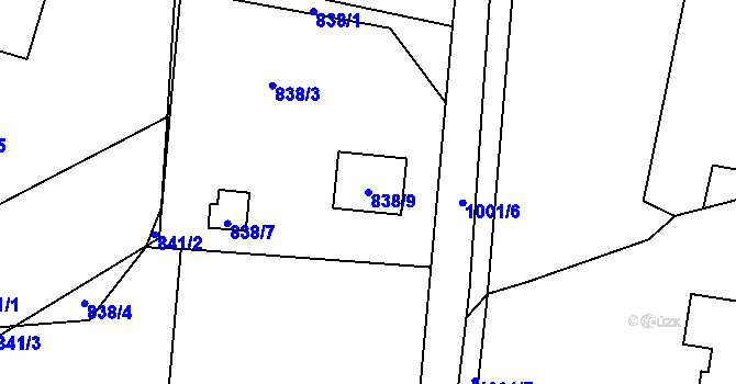 Parcela st. 838/9 v KÚ Dolní Žukov, Katastrální mapa