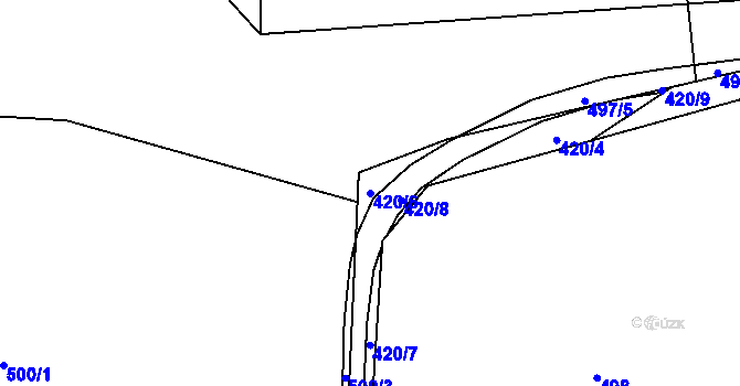Parcela st. 420/6 v KÚ Dolní Žukov, Katastrální mapa