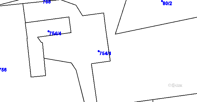 Parcela st. 754/1 v KÚ Dolní Žukov, Katastrální mapa