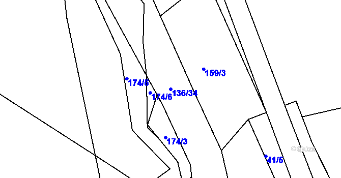 Parcela st. 136/34 v KÚ Český Újezd, Katastrální mapa