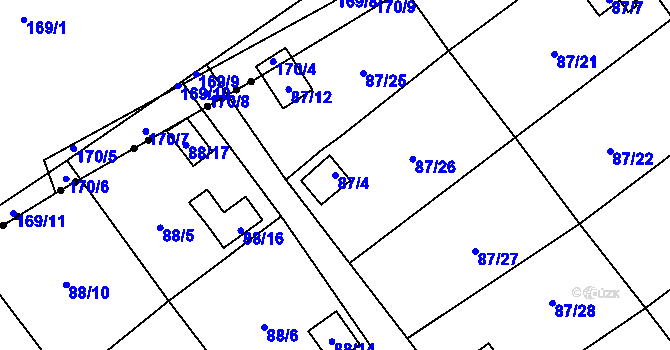 Parcela st. 87/4 v KÚ Střížovice u Ústí nad Labem, Katastrální mapa