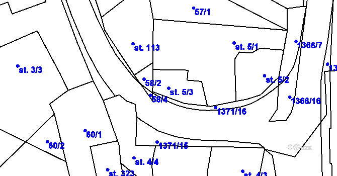 Parcela st. 5/3 v KÚ Čestice, Katastrální mapa