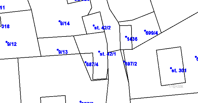 Parcela st. 42/1 v KÚ Čestice, Katastrální mapa