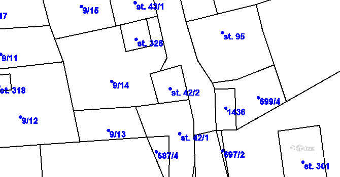 Parcela st. 42/2 v KÚ Čestice, Katastrální mapa