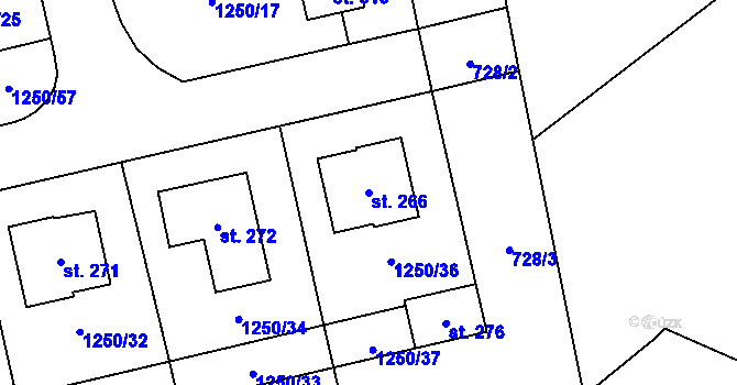 Parcela st. 266 v KÚ Čestice, Katastrální mapa