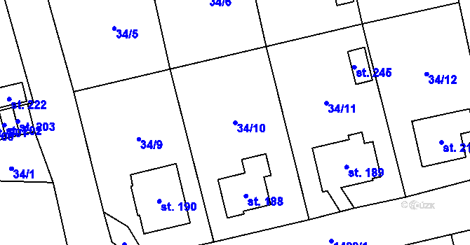 Parcela st. 34/10 v KÚ Čestice, Katastrální mapa