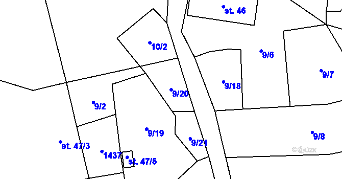 Parcela st. 9/20 v KÚ Čestice, Katastrální mapa