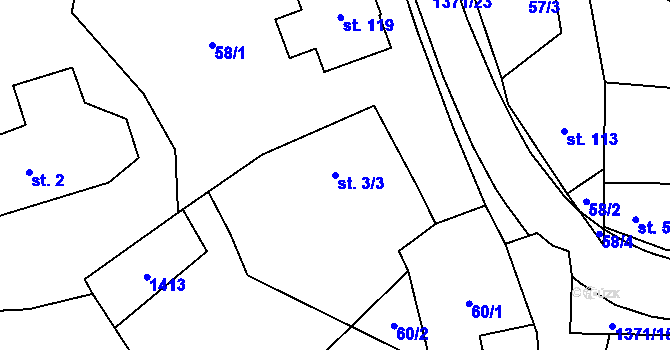Parcela st. 3/3 v KÚ Čestice, Katastrální mapa