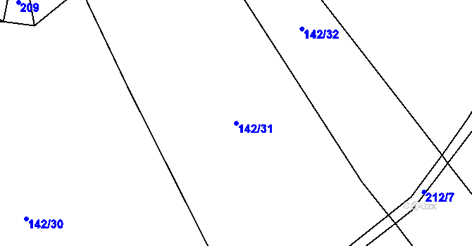 Parcela st. 142/31 v KÚ Nuzín, Katastrální mapa