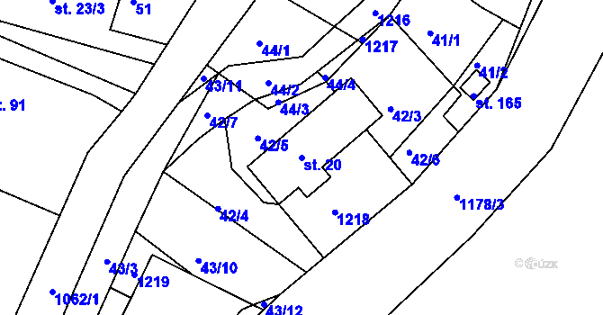 Parcela st. 20 v KÚ Čestice u Častolovic, Katastrální mapa