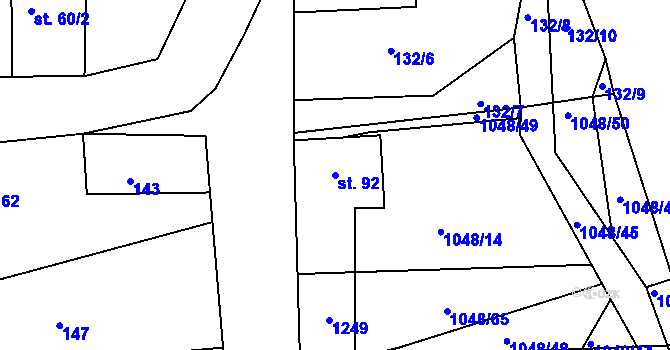 Parcela st. 92 v KÚ Čestice u Častolovic, Katastrální mapa