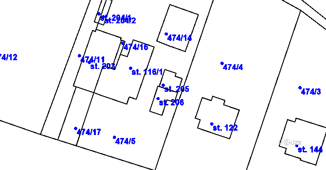 Parcela st. 205 v KÚ Čestice u Častolovic, Katastrální mapa