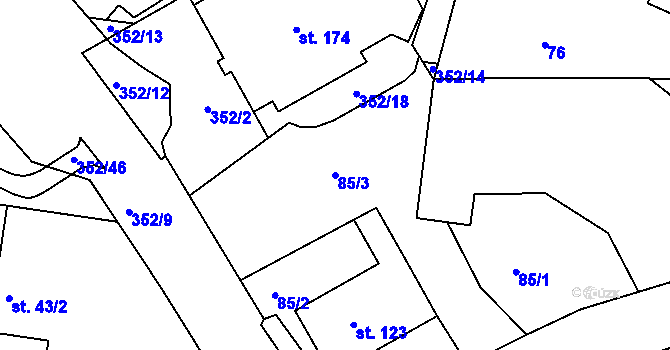 Parcela st. 85/3 v KÚ Čestice u Častolovic, Katastrální mapa