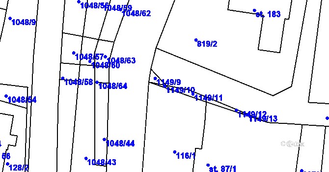 Parcela st. 1149/10 v KÚ Čestice u Častolovic, Katastrální mapa