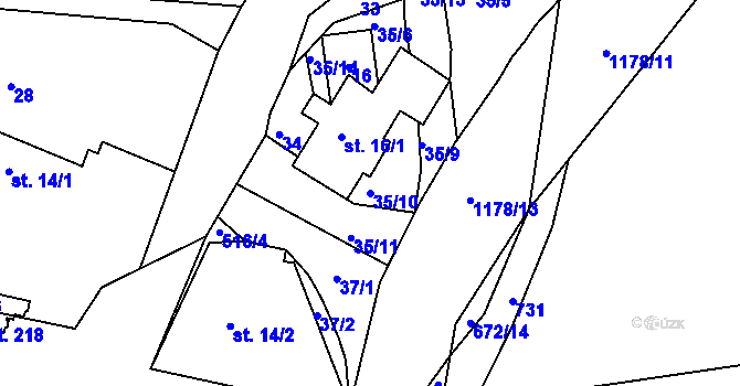 Parcela st. 35/10 v KÚ Čestice u Častolovic, Katastrální mapa