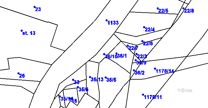 Parcela st. 36/10 v KÚ Čestice u Častolovic, Katastrální mapa