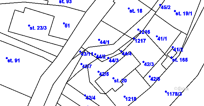 Parcela st. 44/2 v KÚ Čestice u Častolovic, Katastrální mapa